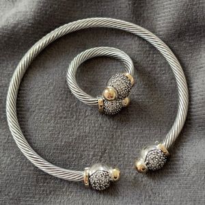 14 k Gold & Sterling Silver Cable Cuff Bracelet and ring set.